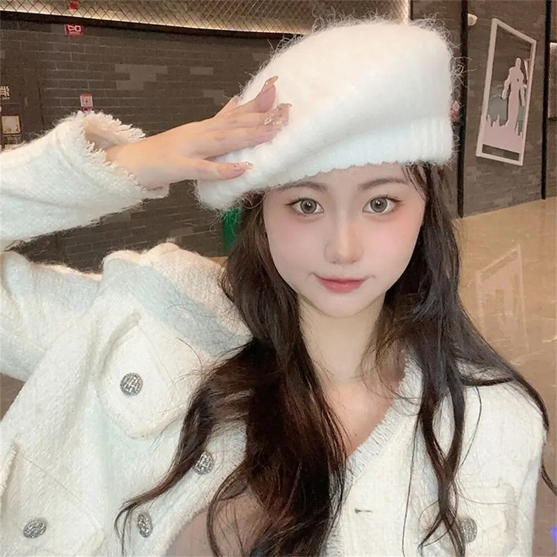 Jesen Zima Pletene šešire s beretkama Ženske jednobojne vintage francuske karirane top vojne kape Usklađena elegantna umjetnička slikarska kapa