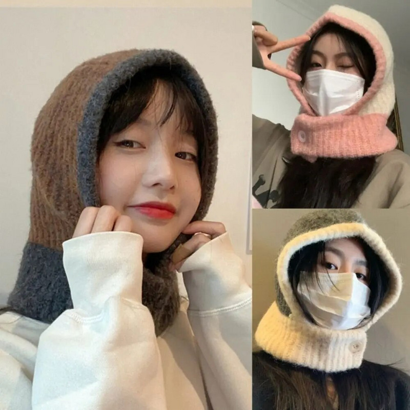 Ženska pletena kapa Balaclava Zimske kape Ženska jesenska pokrivala za glavu Ženska kapa Kapa za odrasle Kape naušnice Šal Kapa Topla