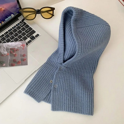 Sieviešu šalles džemperīša cepure vienkrāsaina adīta pulovera pogas Balaclava ziemas āra sporta vēja necaurlaidīga silta cepure Beanie