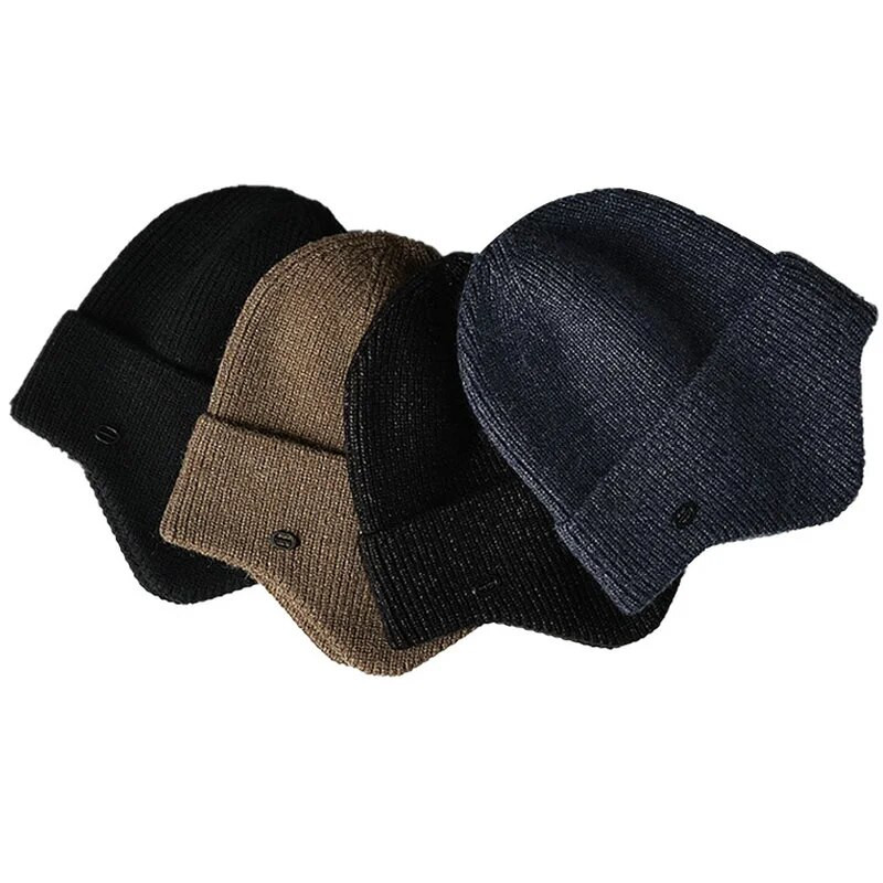 Tvirta megzta kepurė Žieminė imitacija triušio vilnos kepuraitės vyrams šiltos ausų kepuraitės rudeninė kepurė Vyriška žieminė kepurė