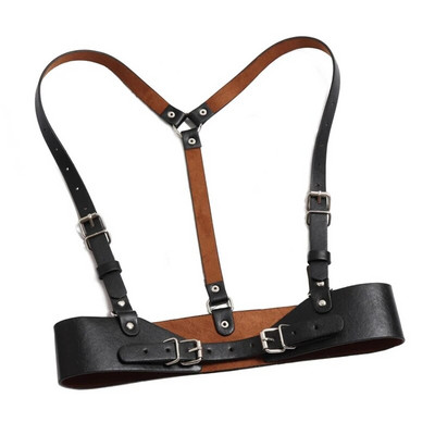 Punk kožni remen s naramenicama Kožni remen s tregerima Steampunk steznik s donjim grudima s remenom Prsluk Klubska odjeća za nošenje