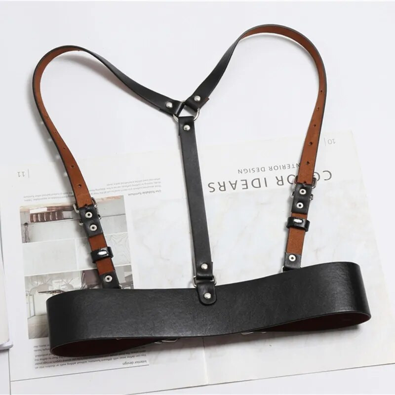 Punk kožni remen s naramenicama Kožni remen s tregerima Steampunk steznik s donjim grudima s remenom Prsluk Klubska odjeća za nošenje