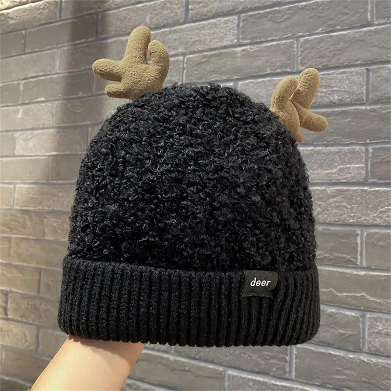 Silta trikotāžas cepure Sievietēm Vīrieši Rudens Ziema Jauki Ragi Brieža rags Kapuce Cepures Ikdienišķs Āra Biezināts Ausu Aizsardzība Ciets