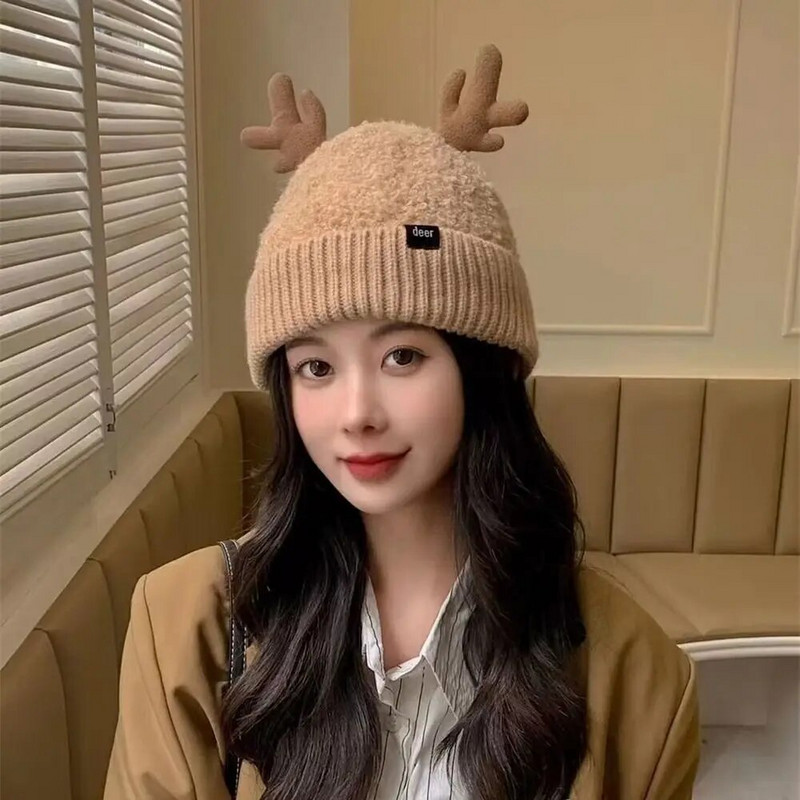 Silta trikotāžas cepure Sievietēm Vīrieši Rudens Ziema Jauki Ragi Brieža rags Kapuce Cepures Ikdienišķs Āra Biezināts Ausu Aizsardzība Ciets