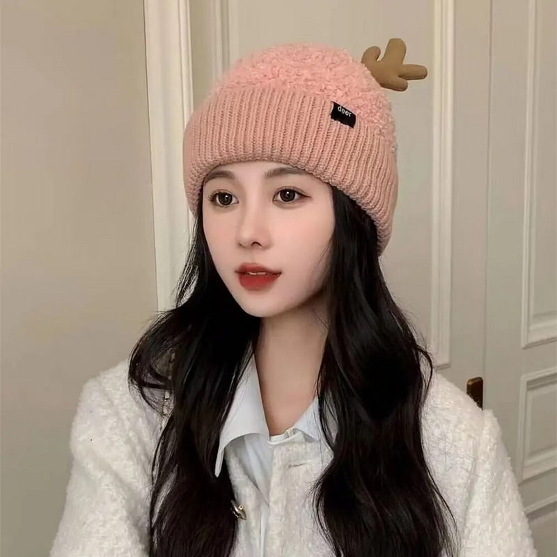 Silta trikotāžas cepure Sievietēm Vīrieši Rudens Ziema Jauki Ragi Brieža rags Kapuce Cepures Ikdienišķs Āra Biezināts Ausu Aizsardzība Ciets