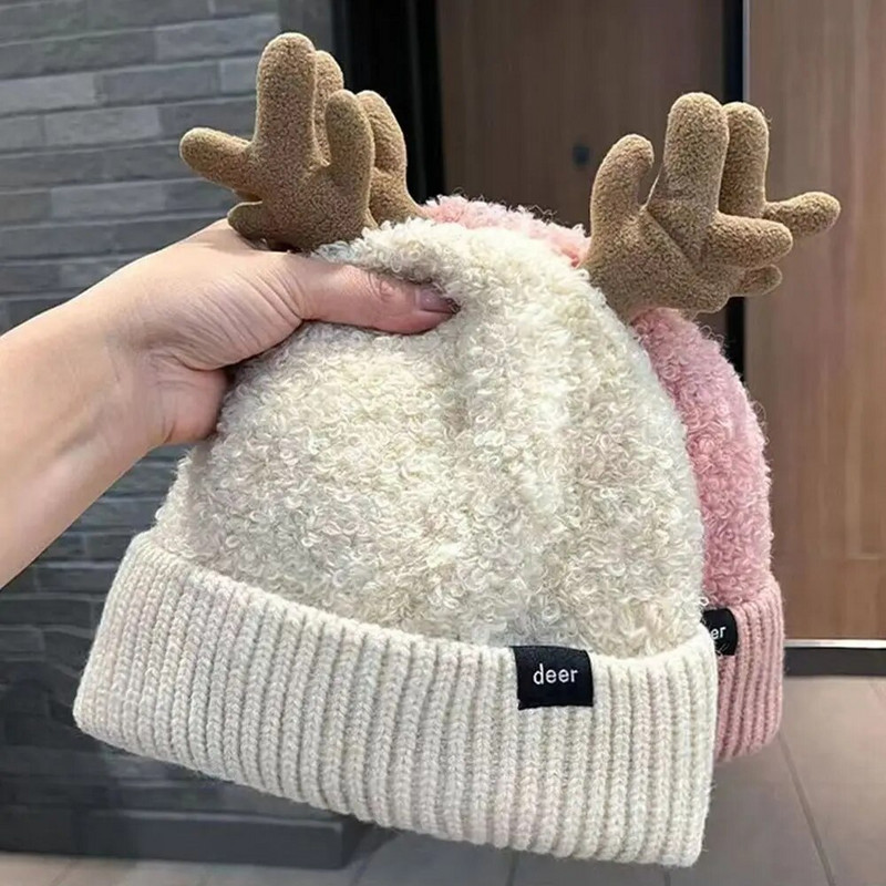 Silta trikotāžas cepure Sievietēm Vīrieši Rudens Ziema Jauki Ragi Brieža rags Kapuce Cepures Ikdienišķs Āra Biezināts Ausu Aizsardzība Ciets