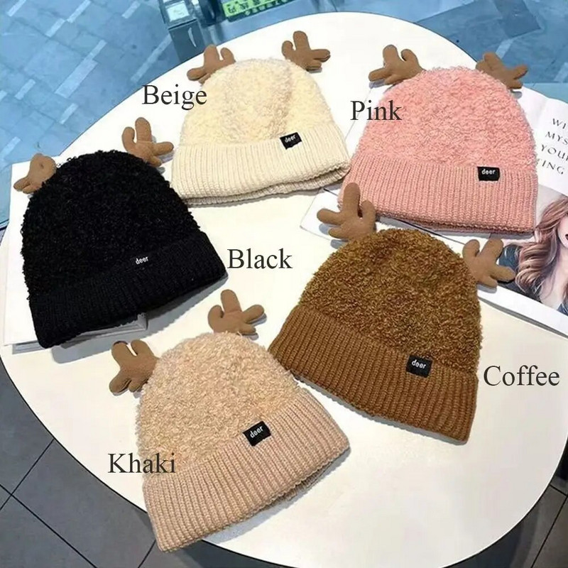 Silta trikotāžas cepure Sievietēm Vīrieši Rudens Ziema Jauki Ragi Brieža rags Kapuce Cepures Ikdienišķs Āra Biezināts Ausu Aizsardzība Ciets