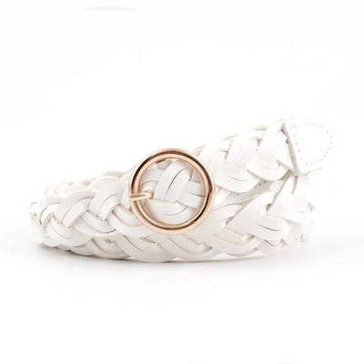 Ženski pleteni pojasevi od jednobojne PU kože od pletenice od 110 cm, ukrasni tanki remen oko struka, okrugla zlatna kopča, pojas za traperice