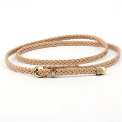 Ženski pleteni pojasevi od jednobojne PU kože od pletenice od 110 cm, ukrasni tanki remen oko struka, okrugla zlatna kopča, pojas za traperice