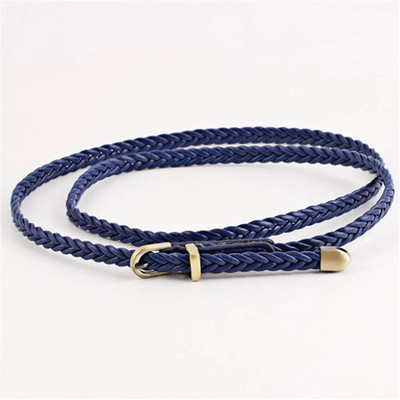 Ženski pleteni pojasevi od jednobojne PU kože od pletenice od 110 cm, ukrasni tanki remen oko struka, okrugla zlatna kopča, pojas za traperice