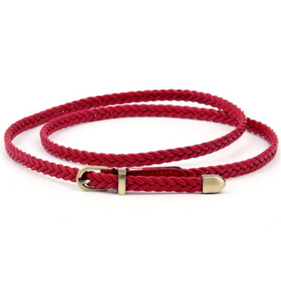 Ženski pleteni pojasevi od jednobojne PU kože od pletenice od 110 cm, ukrasni tanki remen oko struka, okrugla zlatna kopča, pojas za traperice