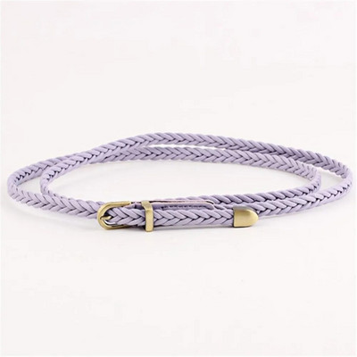 Ženski pleteni pojasevi od jednobojne PU kože od pletenice od 110 cm, ukrasni tanki remen oko struka, okrugla zlatna kopča, pojas za traperice