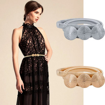 Нов сребърен златен метален колан с двоен пръстен, имитиращ планински кристал, дамски колан за талия, рокля, костюми, еластични тънки дамски колани, колан