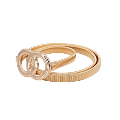 Novi srebrno-zlatni metalni remen s dvostrukim prstenom koji oponaša vještački dijamant ženski pojas za struk Haljina odijela Elastični tanki uski ženski pojasevi pojas