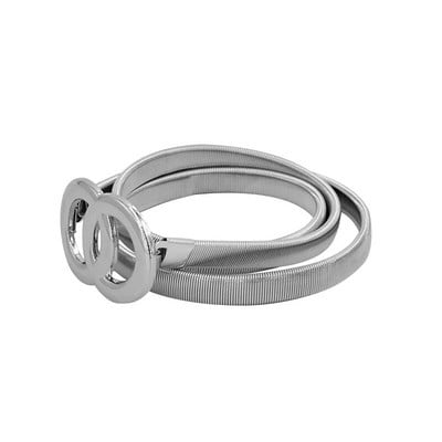 Novi srebrno-zlatni metalni remen s dvostrukim prstenom koji oponaša vještački dijamant ženski pojas za struk Haljina odijela Elastični tanki uski ženski pojasevi pojas