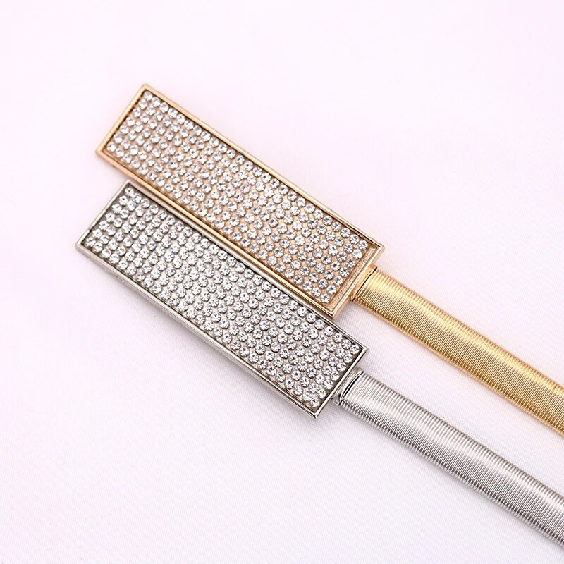 Novi srebrno-zlatni metalni remen s dvostrukim prstenom koji oponaša vještački dijamant ženski pojas za struk Haljina odijela Elastični tanki uski ženski pojasevi pojas