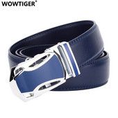 WOWTIGER Plavi kožni muški remen Visokokvalitetni remeni od legure s automatskom kopčom za muškarce, 3,5 cm širine, podesivi remen luksuzne marke