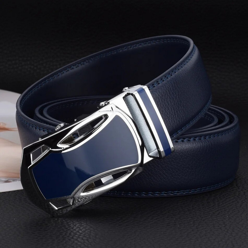WOWTIGER Plavi kožni muški remen Visokokvalitetni remeni od legure s automatskom kopčom za muškarce, 3,5 cm širine, podesivi remen luksuzne marke
