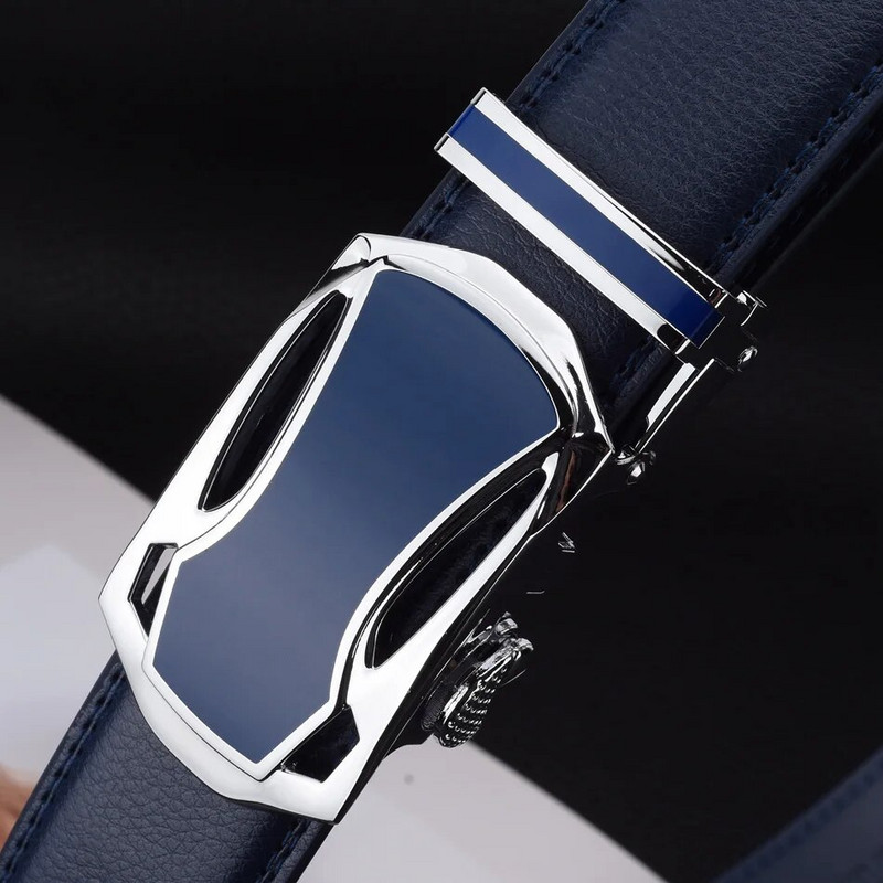 WOWTIGER Plavi kožni muški remen Visokokvalitetni remeni od legure s automatskom kopčom za muškarce, 3,5 cm širine, podesivi remen luksuzne marke