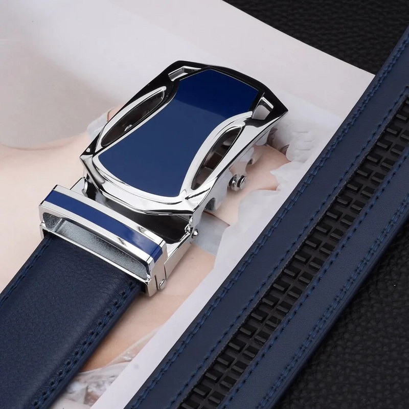 WOWTIGER Plavi kožni muški remen Visokokvalitetni remeni od legure s automatskom kopčom za muškarce, 3,5 cm širine, podesivi remen luksuzne marke