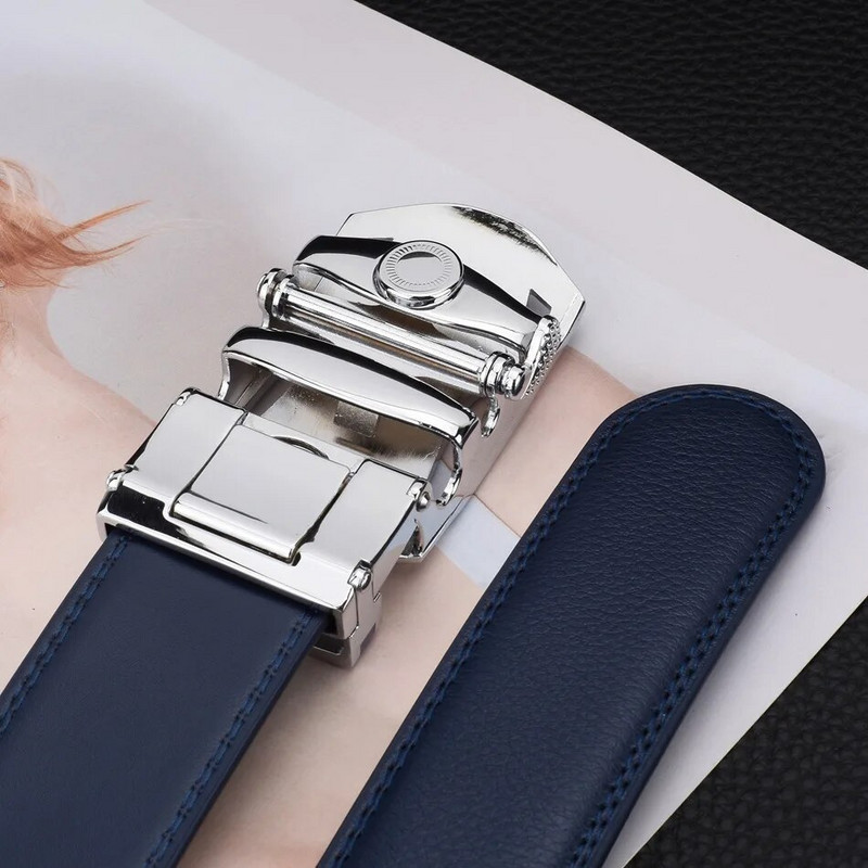 WOWTIGER Plavi kožni muški remen Visokokvalitetni remeni od legure s automatskom kopčom za muškarce, 3,5 cm širine, podesivi remen luksuzne marke