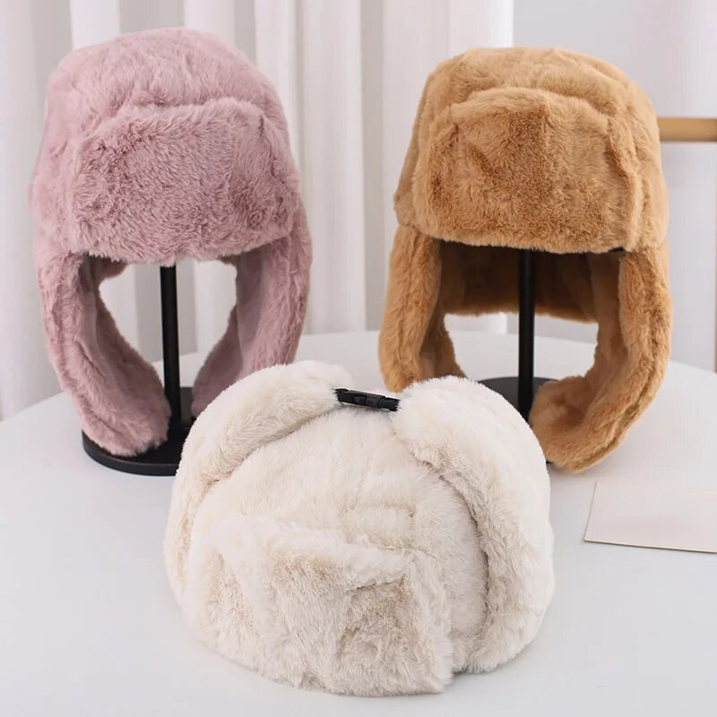Žiemai sustorinta šilta kepuraitė rusiškos kepuraitės Korėjietiškos madingos ausų skrybėlės pilotinės kepurės moterims vyrams Trend Bomber kailinė kepurė su reguliuojamu dangteliu