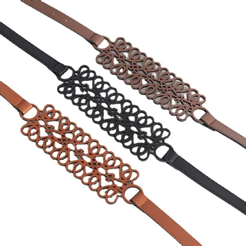 Új női széles öv ruhához Bőr üreges derékpánt Elegáns karcsú, állítható deréklánc Divat ruházati kiegészítők