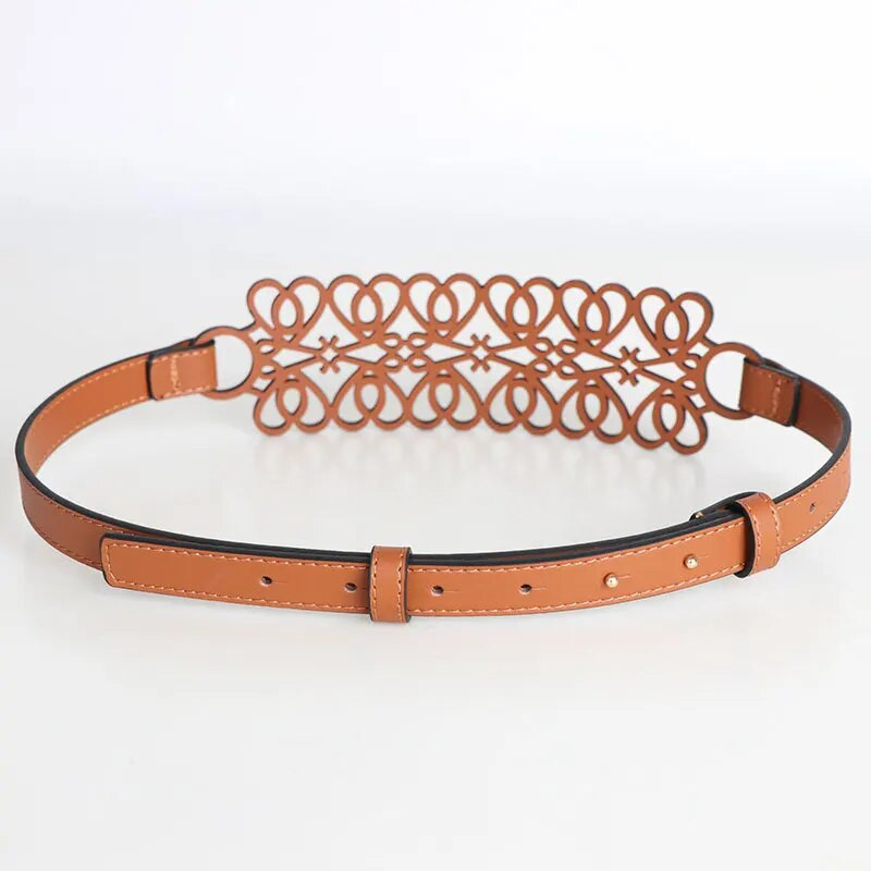 Új női széles öv ruhához Bőr üreges derékpánt Elegáns karcsú, állítható deréklánc Divat ruházati kiegészítők