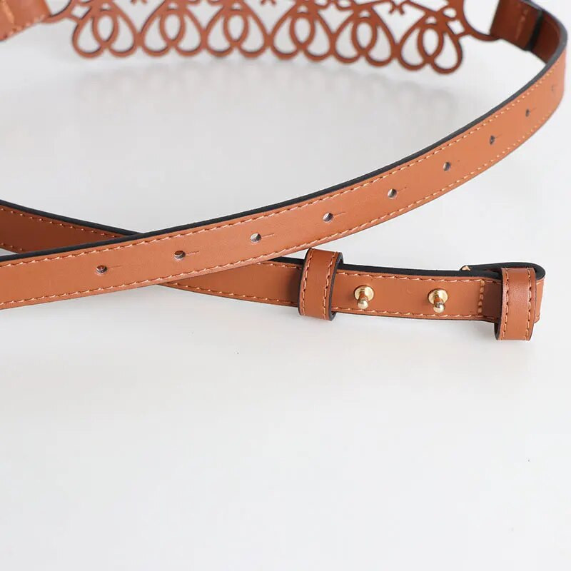 Új női széles öv ruhához Bőr üreges derékpánt Elegáns karcsú, állítható deréklánc Divat ruházati kiegészítők