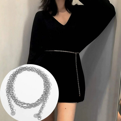 Elegantni višeslojni remen s lancem za žene, modna zlatno srebrna metalna haljina s lancem visokog struka, ženski remen s resicama