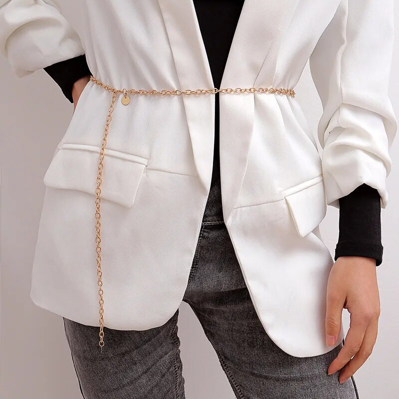 Elegantni višeslojni remen s lancem za žene, modna zlatno srebrna metalna haljina s lancem visokog struka, ženski remen s resicama