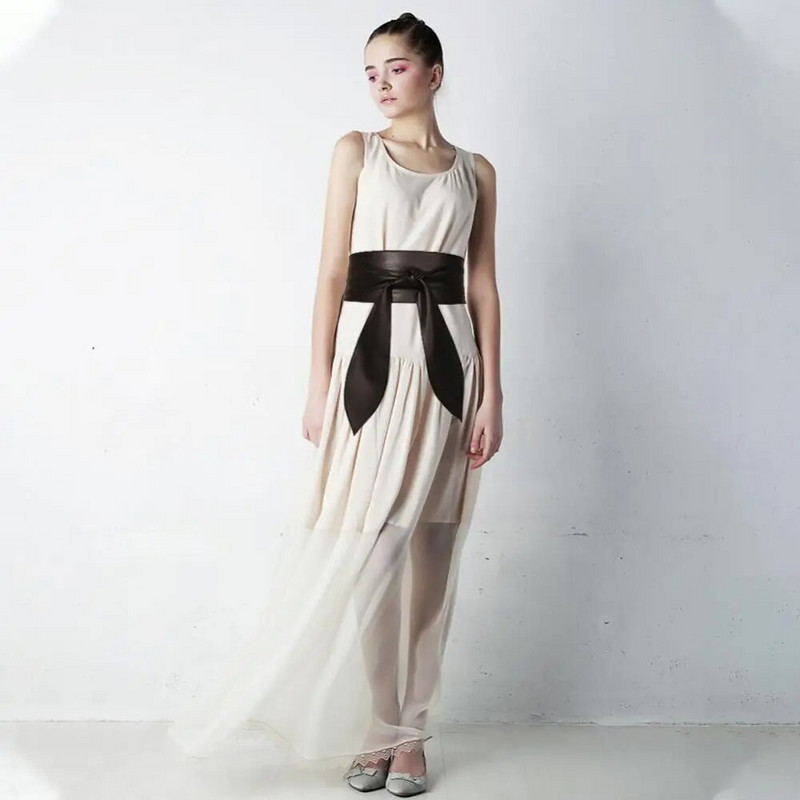 Moteriškas suvarstomas diržas Elegantiškas lanko diržas ilgas juodas minkštas odinis platus juosmuo Bowknot Cummerbund kaklaraiščiai Peteliškės moteriškos suknelės dekoravimas