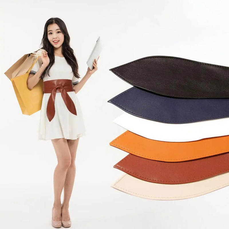 Moteriškas suvarstomas diržas Elegantiškas lanko diržas ilgas juodas minkštas odinis platus juosmuo Bowknot Cummerbund kaklaraiščiai Peteliškės moteriškos suknelės dekoravimas