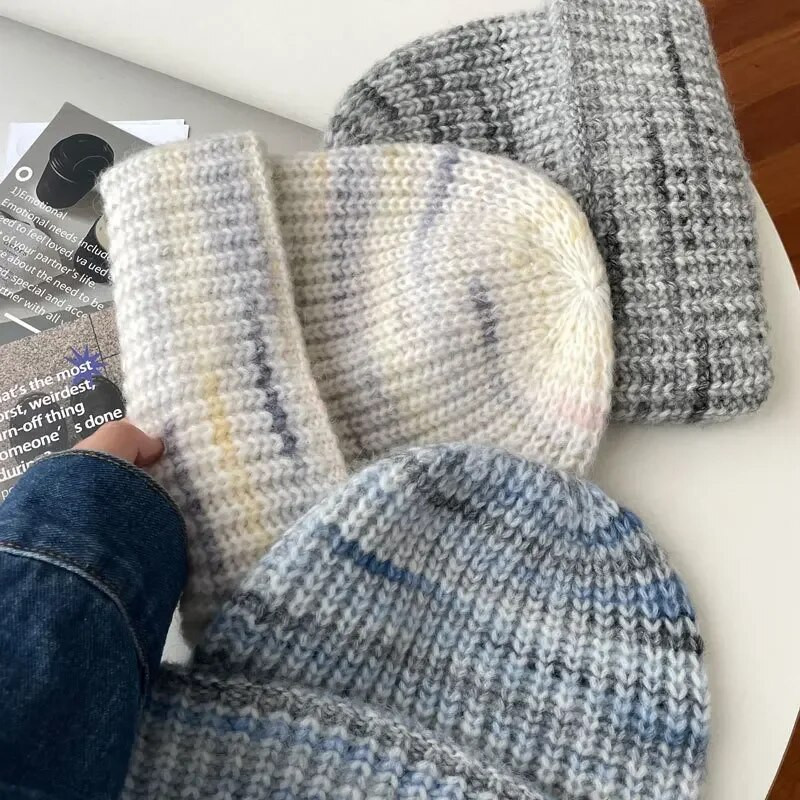 Pletena kapa od meke vune za žene Kape Ženske tople jesenske zimske kape na otvorenom Ženska kapa u duginim bojama za muške kape