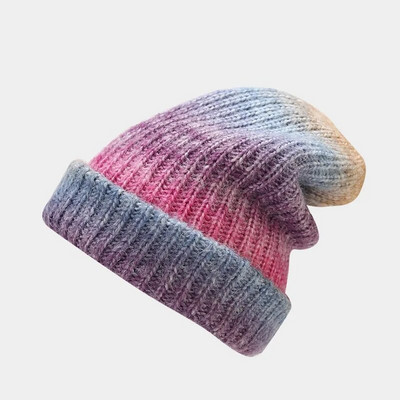 Modni šešir s gradijentom. Mekani za kožu vuneni šeširi s bojanjem na kravatu Nove pletene ženske ulične hip-hop kape Tople kape na otvorenom otporne na hladnoću