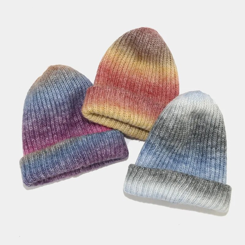 Modni šešir s gradijentom. Mekani za kožu vuneni šeširi s bojanjem na kravatu Nove pletene ženske ulične hip-hop kape Tople kape na otvorenom otporne na hladnoću