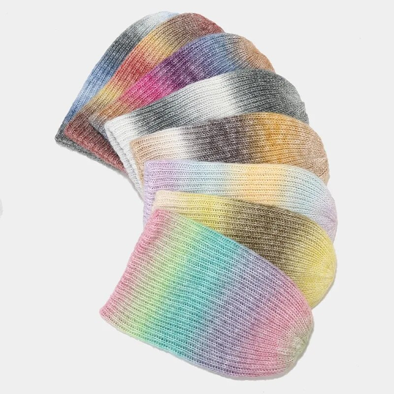 Modni šešir s gradijentom. Mekani za kožu vuneni šeširi s bojanjem na kravatu Nove pletene ženske ulične hip-hop kape Tople kape na otvorenom otporne na hladnoću