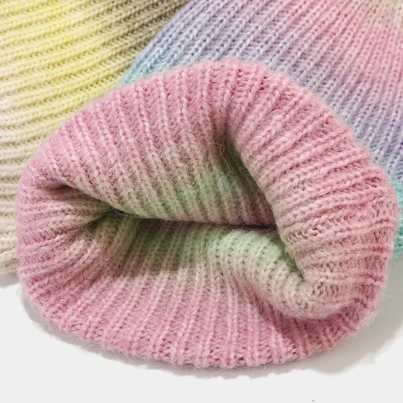 Modni šešir s gradijentom. Mekani za kožu vuneni šeširi s bojanjem na kravatu Nove pletene ženske ulične hip-hop kape Tople kape na otvorenom otporne na hladnoću