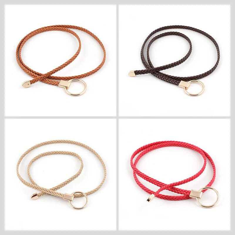 2020. Novi zlatni pojas s O prstenom i kopčom, ženski bijeli, crni i crveni tanki pleteni kožni remeni za žene, haljine, remen oko struka