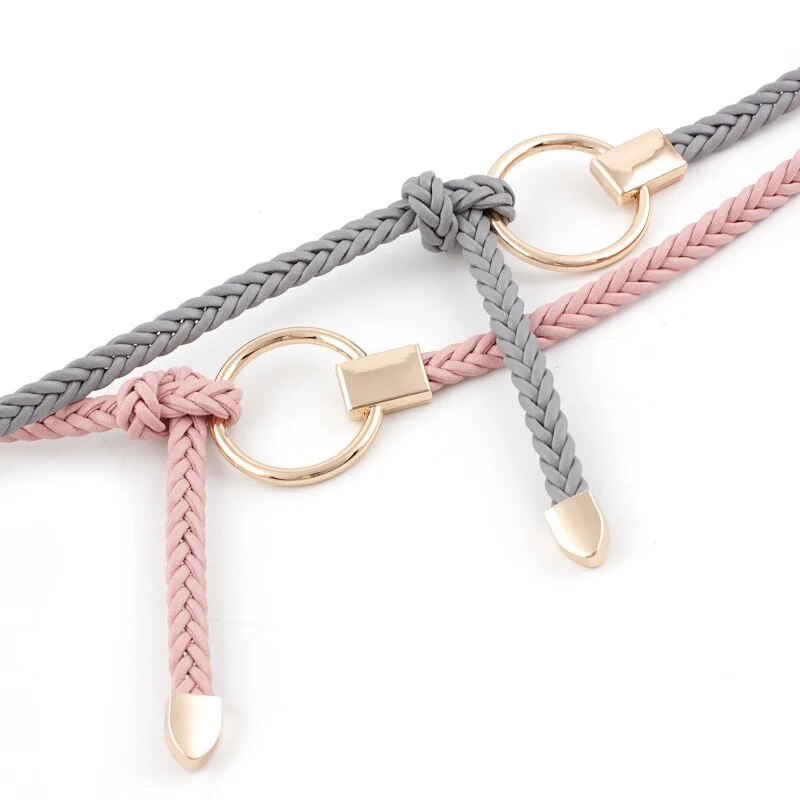 2020. Novi zlatni pojas s O prstenom i kopčom, ženski bijeli, crni i crveni tanki pleteni kožni remeni za žene, haljine, remen oko struka