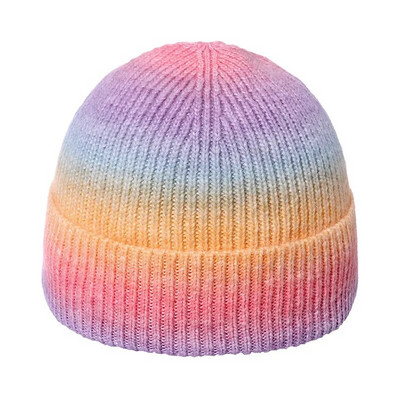 Vīrieši Sievietēm Gradienta varavīksnes kaklasaite Krāsa cepure Skullies Beanes Unisex Ziemas Akrila Stretch Trikotāžas Sporta Vēja Necaurlaidīga Silta Melones Cepure W43