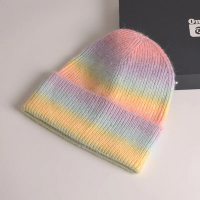 Zimske kape za žene Vunena pletena kapa s velikom glavom Rainbow Gradient Boja Tople kape za dječake Djevojčice na otvorenom otporne na vjetar Gorra Mujer