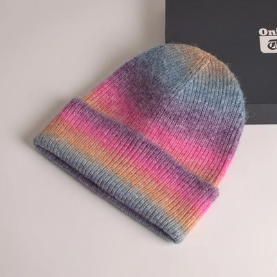Zimske kape za žene Vunena pletena kapa s velikom glavom Rainbow Gradient Boja Tople kape za dječake Djevojčice na otvorenom otporne na vjetar Gorra Mujer