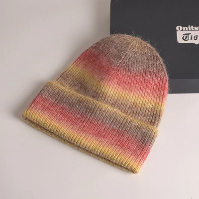 Zimske kape za žene Vunena pletena kapa s velikom glavom Rainbow Gradient Boja Tople kape za dječake Djevojčice na otvorenom otporne na vjetar Gorra Mujer
