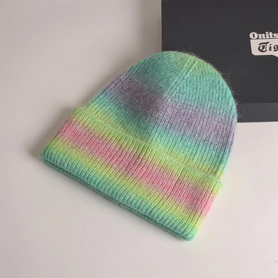Zimske kape za žene Vunena pletena kapa s velikom glavom Rainbow Gradient Boja Tople kape za dječake Djevojčice na otvorenom otporne na vjetar Gorra Mujer