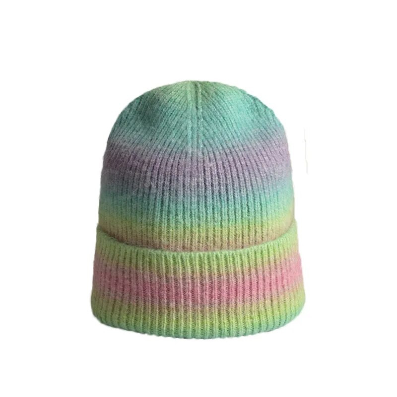 Zimske kape za žene Vunena pletena kapa s velikom glavom Rainbow Gradient Boja Tople kape za dječake Djevojčice na otvorenom otporne na vjetar Gorra Mujer