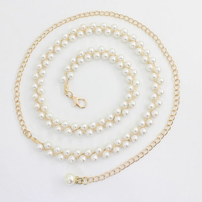 Μεγάλη απομίμηση μαργαριταρένια αλυσίδα μέσης γυναικεία ελαστική ζώνη με διαμαντένια διακόσμηση Φόρεμα φόρεμα Ζώνη Διακόσμηση ρούχων