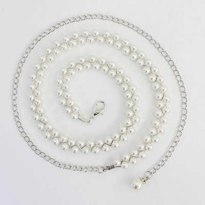 Μεγάλη απομίμηση μαργαριταρένια αλυσίδα μέσης γυναικεία ελαστική ζώνη με διαμαντένια διακόσμηση Φόρεμα φόρεμα Ζώνη Διακόσμηση ρούχων