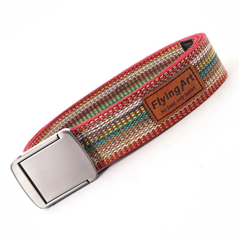 Fiatalabb férfi övek színes fém csúszó csat derékszíj vászon Légáteresztő farmer kiegészítők Cowboy Street szabadidő unisex