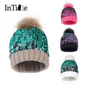 Zimska debela ženska pletena loptica sa šljokicama Jesenska sjajna blistava kapa s lubanjom Modna ležerna kapa za van, topla ženska kapa